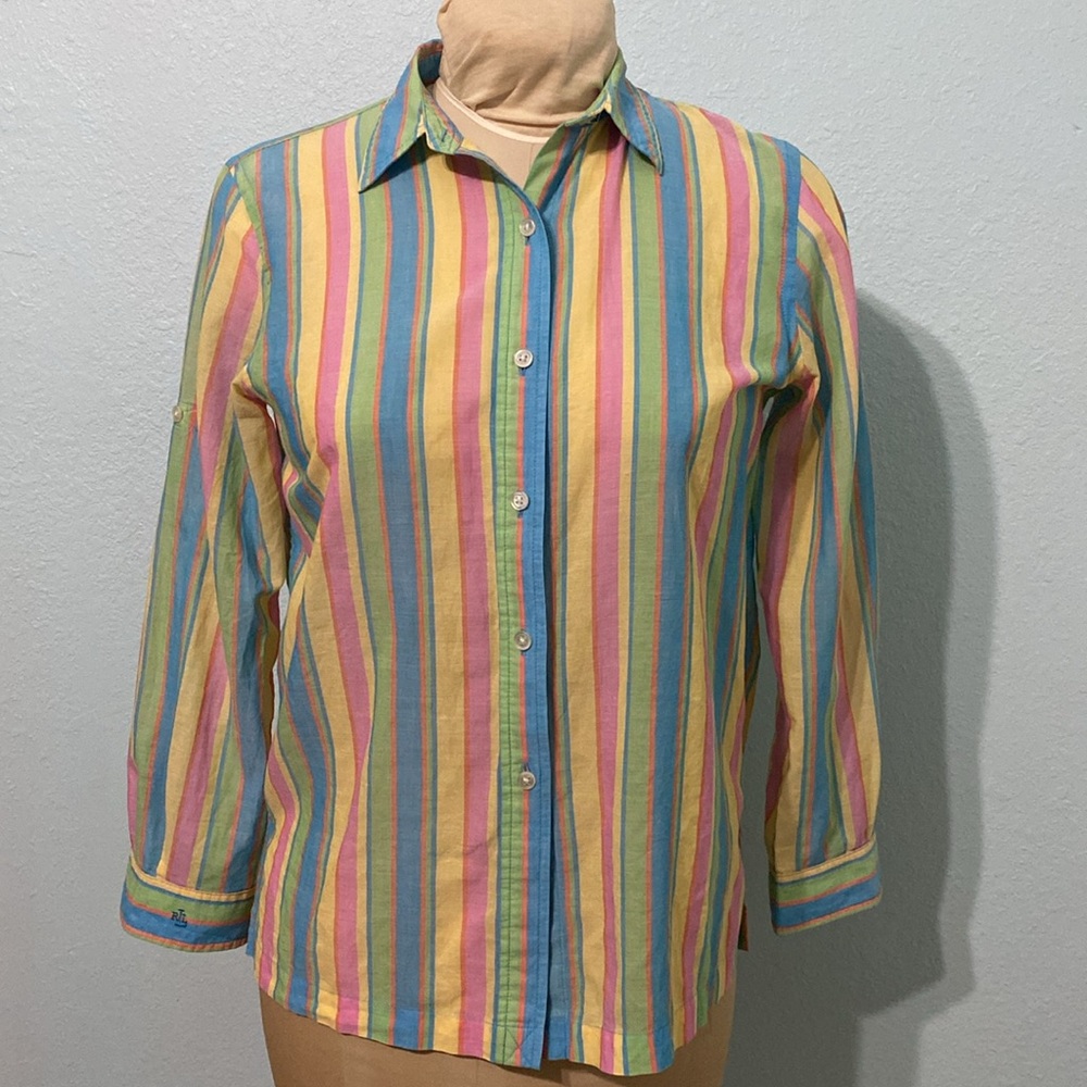 Lauren Ralph Lauren women Vintage  striped button up Shirt rainbow MP